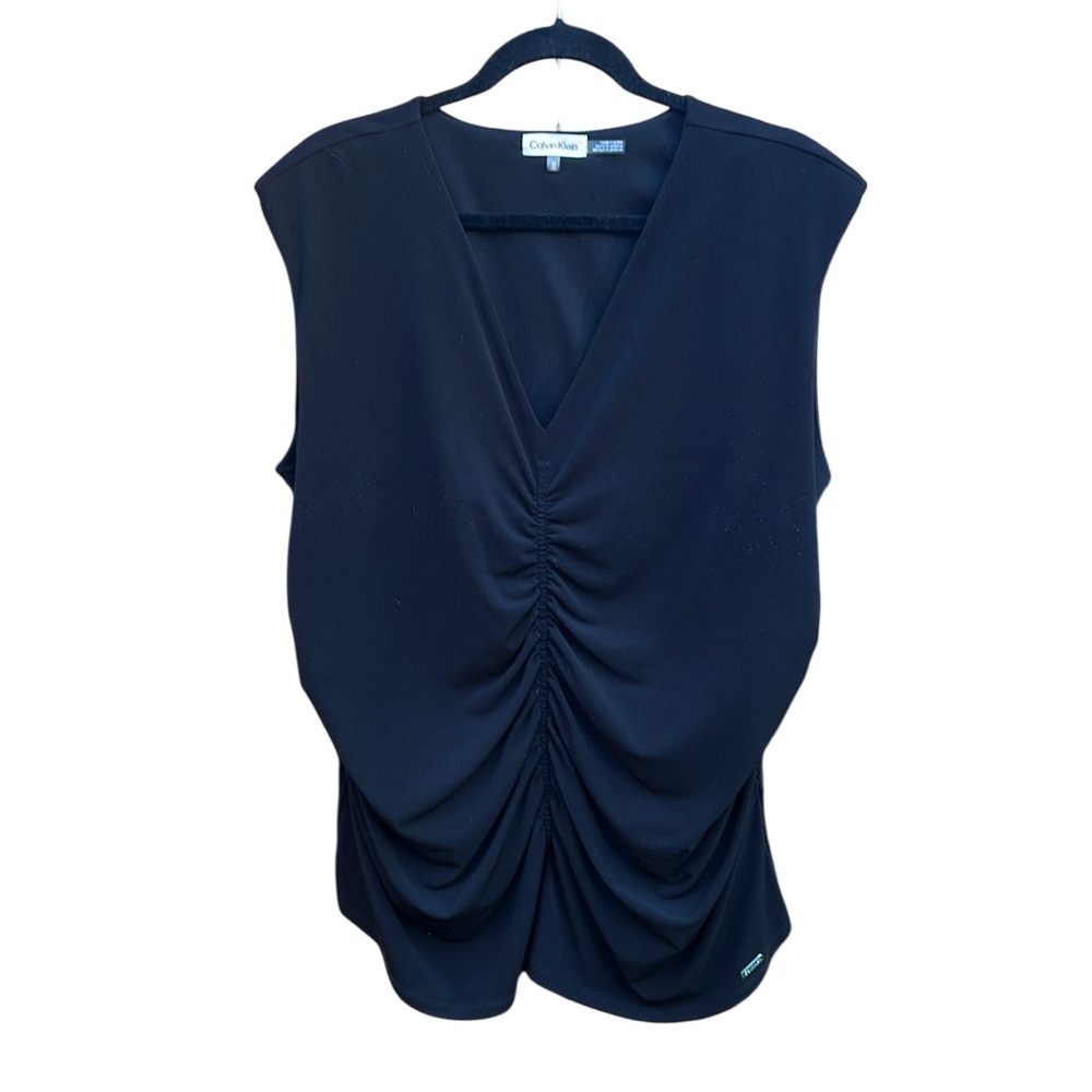Calvin Klein Black Ruched Sleeveless Blouse